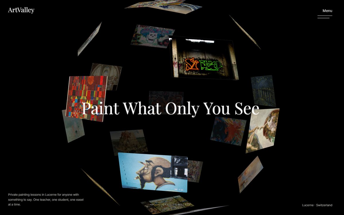 Landing page of the Art Valley website: the headline Paint What Only You See surrounded by floating paintings
